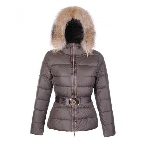 Moncler Breve marrone Fur Cap e cinturino caldo Cappotti uscita